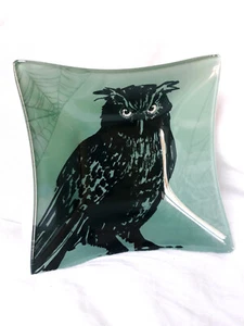 NUOVO piatto portagioie in vetro quadrato verde - Gufo Teal Halloween TKMaxx Homesense Prima - Foto 1 di 9