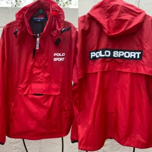 90’s RALPH LAUREN POLO SPORT RED SPELL OUT HOODED WINDBREAKER SZ M - Picture 1 of 6