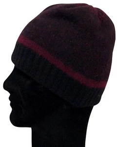 KURT GEIGER Mens Plain Burgundy Knitted Elasticated One Size Beanie Hat No Tags - Picture 1 of 8