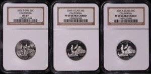 2005-D&S SMS, Clad, & Silver California State Quarter Set NGC MS-67 & PF-69 UC - Picture 1 of 2