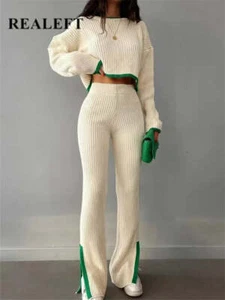 2 Pieces Women's Outfit Sets Knitted Tracksuit - Picture 1 of 14