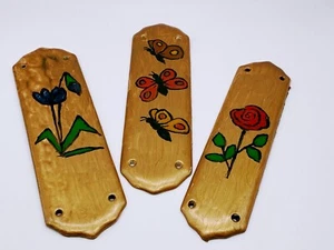 Vintage Three Ceramic Door Finger Plates Tiles Hand Painted Floral Butterfly The - Picture 1 of 12