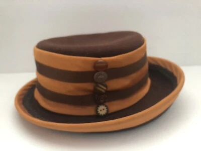 Sombrero WHITTALL & SHON Marrón y Naranja 5 Novedad Botón Acentos 100% Lana Fieltro Foto 1 de 4