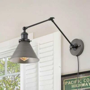 LNC 1-Light Black and Gray Modern Industrial Swing Wall Sconce with Lampshade - Picture 1 of 9