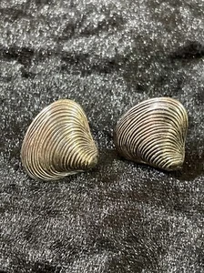 Shell Shaped Mexican Sterling Silver Screw Back Earrings - Unusual - Vintage! - Picture 1 of 8