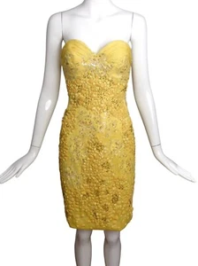 MANDALAY-2013 Jeweled Yellow Lace Dress, Size-6 - Picture 1 of 6