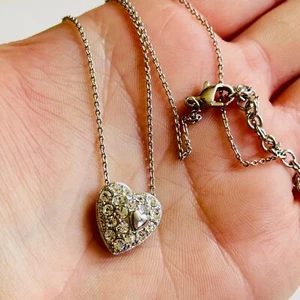 Monet puffy Heart Necklace Chain Signed Silver Plated Crystal rhinestone collar - Picture 1 of 8