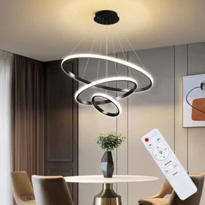 Modern LED Chandelier 55W Three-Ring Geometric Hanging Lamp, Dimma - Picture 1 of 4
