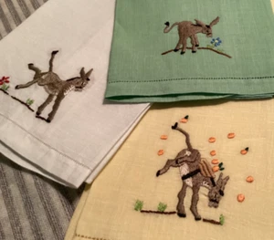 Set of 3 DONKEY Vintage Guest Hand Towels Linen Madeira Embroidered Fingertip - Picture 1 of 11