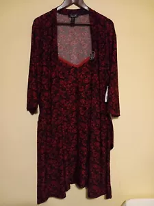 Rene Rofe Chemise Teddy & Robe Floral Black And Red Set Lingerie Women's 2x B9 - Picture 1 of 5