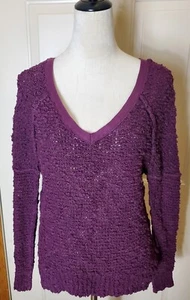 FREE PEOPLE lila strukturierter offener Strickpullover V-Ausschnitt Raglan Singvogel Gr.XS - Bild 1 von 10