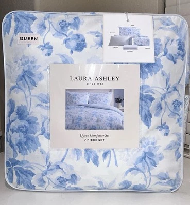 NUEVO EN CAJA 7 PIEZAS JUEGO DE EDREDÓN LAURA ASHLEY SHABBY CHIC AZUL FLORAL TALLA QUEEN Foto 1 de 4