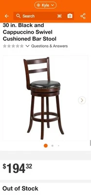 Flash Furniture Belnick 30 in. Cappuccino Swivel Cushioned Bar Stool Single Slat - Image 1 of 4