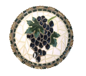 Blue Grapes Mosaic Art, Handmade Ceramic Mosaic Wall Decor, Trivet, 7" dia. - Picture 1 of 5