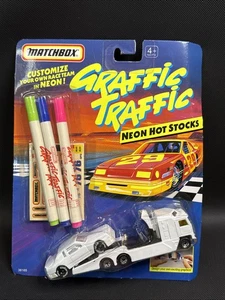 Matchbox Graffic Traffic Neon Hot Stocks  1991   -VHTF Flat Bed Hauler Race Car - Picture 1 of 5
