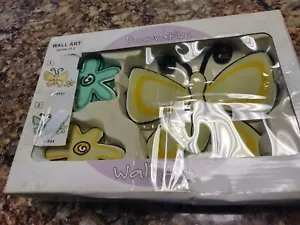 3-PC SET BEDTIME BUTTERFLY Flower Wall Art RESIN SCULPTURES Yellow & Green-Blue - Picture 1 of 2
