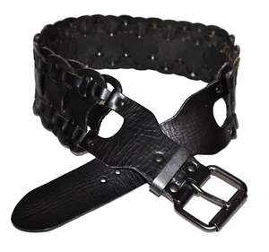CUSTOM CRAFTED Black Woven Leather 3" Wide Belt SMALL - Picture 1 of 10