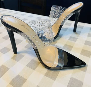 Tacones de aguja transparentes con puntera puntiaguda talla 6 ostentosos sin cordones boda fiesta - Imagen 1 de 7