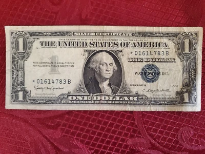 1957 B One Dollar Silver Certificate STAR NOTE Bill ✪01614783B - Image 1 of 2