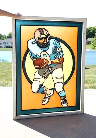 Vintage Football Player Transit Window Old Door frame man cave garage sign bar Cover