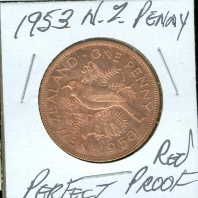 Penny de Nueva Zelanda 1953 rojo prueba perfecta. Foto 1 de 2