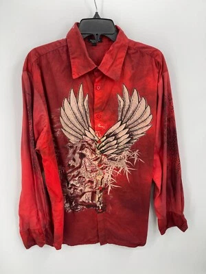 Camisa Mission USA Para Hombres XL Rojo Ángel Gráfico Manga Larga Abotonada Rockabilly Foto 1 de 4
