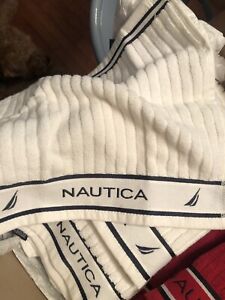 Nautica Signature DWT Towel Set, 3 pc White with Navy Trim NWT