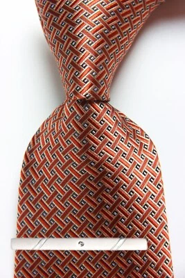 New Classic Checks Plaids Brown JACQUARD WOVEN 100% Silk Men's Necktie Tie - Image 1 of 4