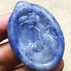 22.4g Natural Blue striped stone Crystal Carved  Flowers and Fish Pendant jewelr