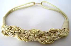Cinturón de cuerda trenzada vintage para mujer marfil perlas cuentas detalles dorados gancho distintivo - Imagen 1 de 9