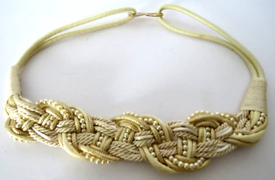 Cinturón de cuerda trenzada vintage para mujer marfil perlas cuentas detalles dorados gancho distintivo Foto 1 de 4