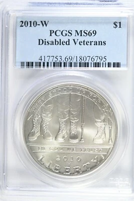 2010 W UNCIRCULATED $1.00 Silver Commemorative - Disabled Vets - PCGS MS 69 - Image 1 of 2