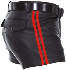 Mens Real Sheep Leather Soft Black with Strips Shorts Half Pant Sexy Short Style