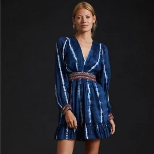 Vestido Anthro Verb Pallavi Singhee Azul y Blanco Tie Dye Cuentas Lentejuelas Manga Larga - Imagen 1 de 13
