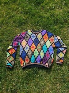 Vintage XL Tundra Canada Sweater Diamond colorful 3D Knit Pullover Awesome