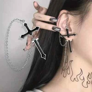 Piercing expansor de orejas falso cruz gótica medidores falsos para mujeres niñas - Imagen 1 de 2