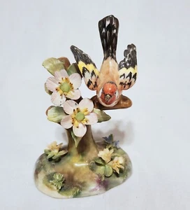 Crown Staffordshire By JT Jones Goldfinch Figurine on Branch with Flowers - Picture 1 of 11