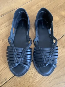 Warehouse Black Leather Espadrilles Sz 38/5 - Picture 1 of 4