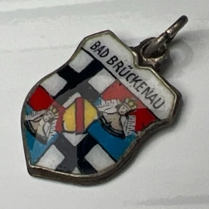 REU 800 Sterling Silver Pendant Bad Brückenau Germany Queens Flag Enamel Crest - Picture 1 of 9