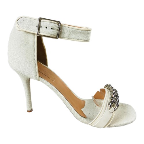 Sandali con tacco a spillo Celine Paris pony maglia catena cinturino alla caviglia bianco EU 40