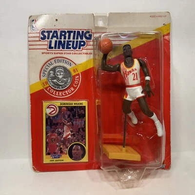 Vintage 1991 Starting Lineup DOMINIQUE WILKINS Atlanta Hawks #21 coin DUNKING - Image 1 of 4