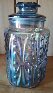 LE Smith Atterbury Scroll Iridescent Carnival Glass Canister Jar w/ Lid Vtg 9” - Picture 1 of 10
