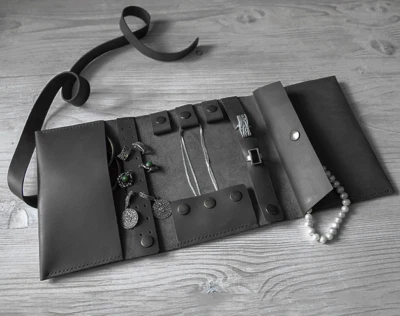 Joyería de viaje cosmética maquillaje bolsa reloj pulsera cuero vaca bolsa negro H976 Foto 1 de 3