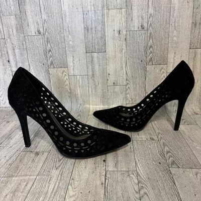 BCBGeneration Mujer 7 Negro Gamuza Corte Láser Tacones de Aguja Bomba Fiesta de Negocios Foto 1 de 4