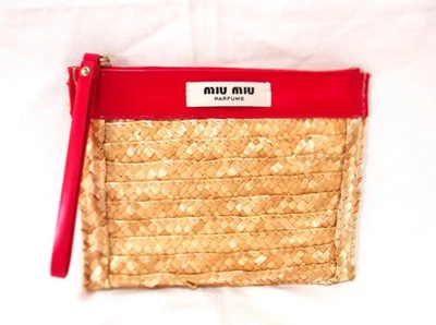 Miu Miu Limited Summer Pouch Red Straw Material New from JAPAN - image 1 of 4