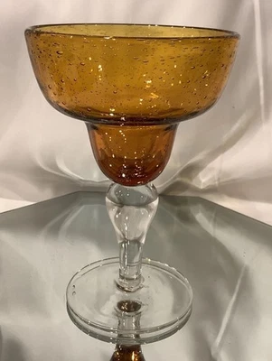 Artland Iris Handblown Amber Yellow Clear Stem Margarita Glass - Image 1 of 4