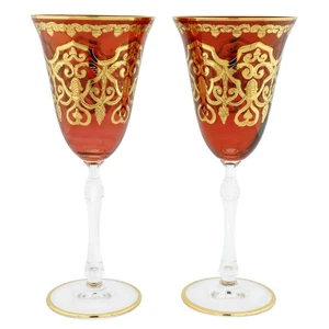 GlassOfVenice 2er Set Murano Glas Weingläser 24K Blattgold - Rot - Bild 1 von 7