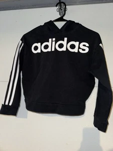 Adidas Black Hooded Sweatshirt With Pockets  -  Size Youth MEDIUM  - Picture 1 of 6