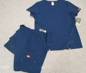 NEW Dickies Scrub Top & Pants Set Xtreme Stretch V-Neck Navy Womens XL Medical - Picture 1 of 8