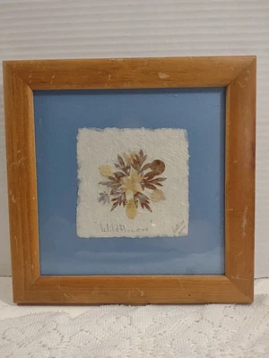 Paper Collage with dried Wildflowers 8.5"x8.5 signed Framed Hand made Paper - Image 1 of 4